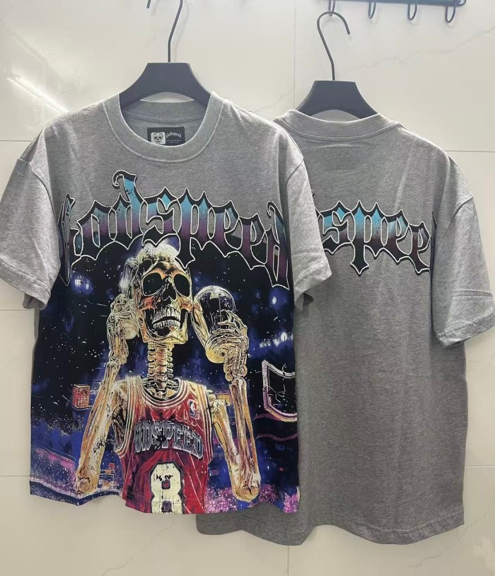 Godspeed West Coast Casual Fashion Front Stadium Skeleton Basketball Player Number 8 Jersey Gradient Gothic Text Print T-Shirt 29348161