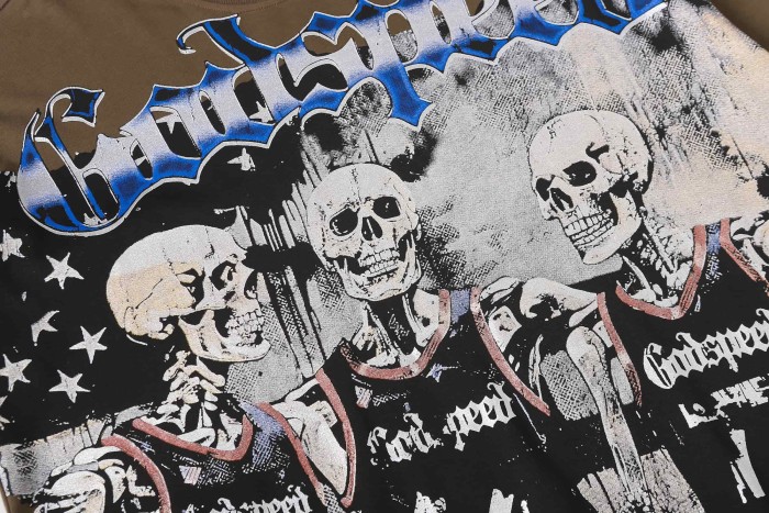 Godspeed Retro Varsity Basketball Streetwear Front Skeleton Basketball Team Vintage Gothic Letter Print Back Green Outline Flame Crackle Number 14 T-Shirt 2 colors 29347777