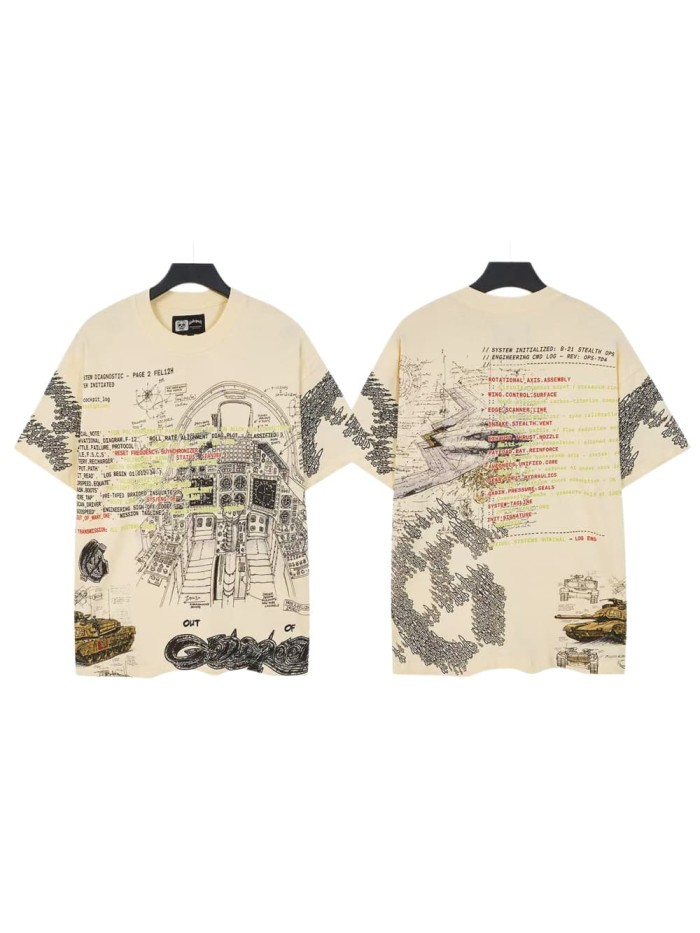 Godspeed Retro Military Blueprint Streetwear Front Fighter Cockpit Diagram Tank Military Data Text Print Back Stealth Jet Technical Sketch T-Shirt 2 colors 29347658