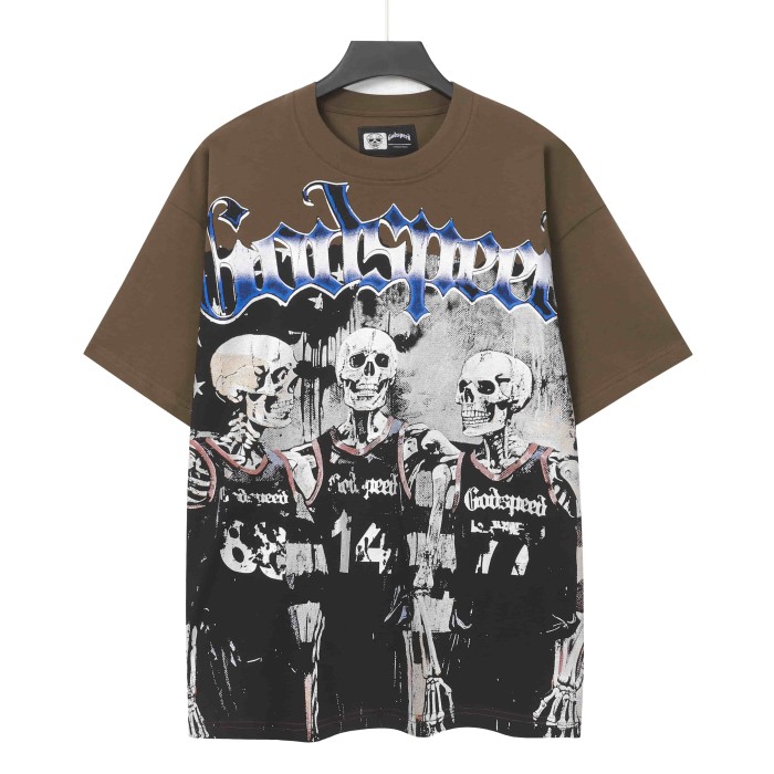 Godspeed Retro Varsity Basketball Streetwear Front Skeleton Basketball Team Vintage Gothic Letter Print Back Green Outline Flame Crackle Number 14 T-Shirt 2 colors 29347777