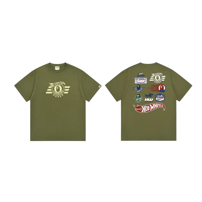 A Bathing Ape Bape Hot Wheels Co-branded Star Stripe Ape Logo Racing Element Multi Badge Print Tee 3 colors 29347616