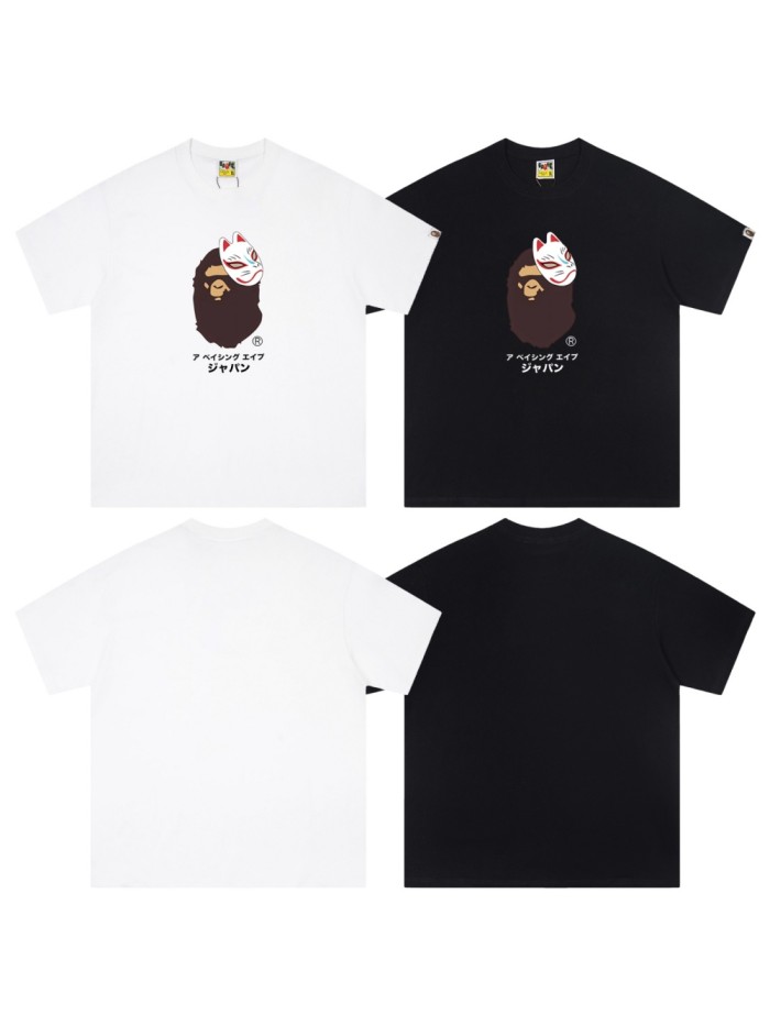 A Bathing Ape Bape Japanese Fox Mask Japanese Text Ape Head Print Tee 2 colors 29348057