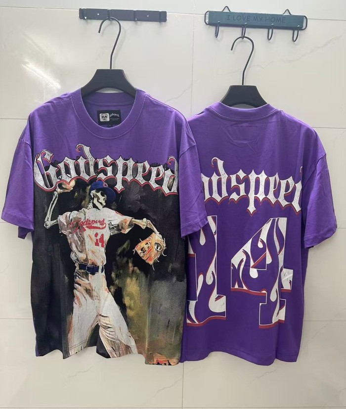 Godspeed Retro Baseball Varsity Streetwear Front Skeleton Baseball Player Vintage Gothic Typography Print T-Shirt 2 colors 29348093