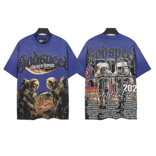 Godspeed Retro Space Tour Streetwear Front Rhinestone Gothic Letter Moon Astronaut Alien Scene Print T-Shirt 2 colors 29347750