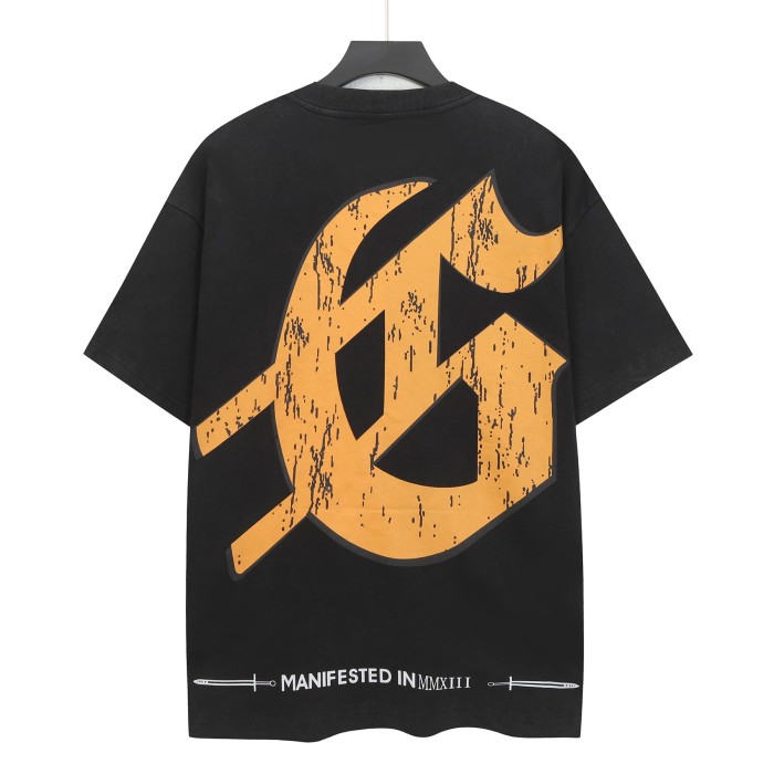 Godspeed Grunge Urban Hip Hop Streetwear Front Green Red Gradient Graffiti Script Two Squatting Skeletons Alley Graffiti Wall Distressed Graphic T-Shirt 29349545