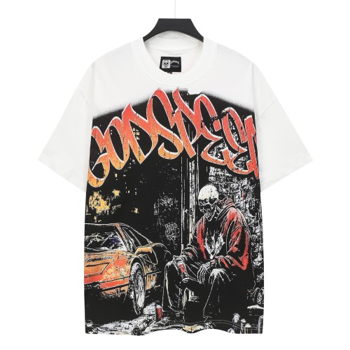 Godspeed Grunge Graffiti Hip Hop Streetwear Front Orange Gradient Graffiti Script Squatting Skeleton Retro Sports Car Alley Distressed Graphic T-Shirt 2 colors 29349508