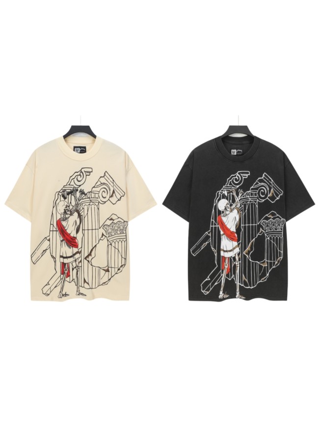 Godspeed West Coast Chicano Vintage Fashion Front Skeleton Sculptor Hammer Roman Column Ruins Line Art Print T-Shirt 2 colors 29349514