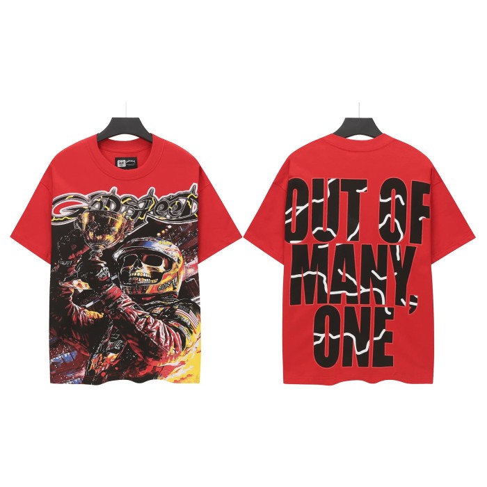 Godspeed Hip Hop Streetwear Front Yellow Outline Gothic Font Helmet Skeleton Racer Holding Trophy Race Track Light Graphic T-Shirt 2 colors 29349534