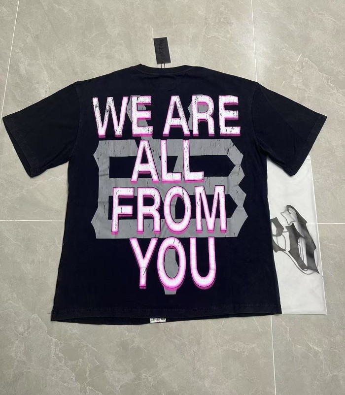 Godspeed Streetwear Front Pink White Gradient Cursive Script Cowboy Skeleton Pink Sports Car Palm Tree Sunset Storefront T-Shirt 2 colors 29353195