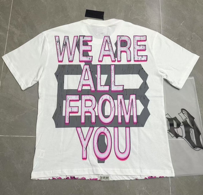 Godspeed Streetwear Front Pink White Gradient Cursive Script Cowboy Skeleton Pink Sports Car Palm Tree Sunset Storefront T-Shirt 2 colors 29353195