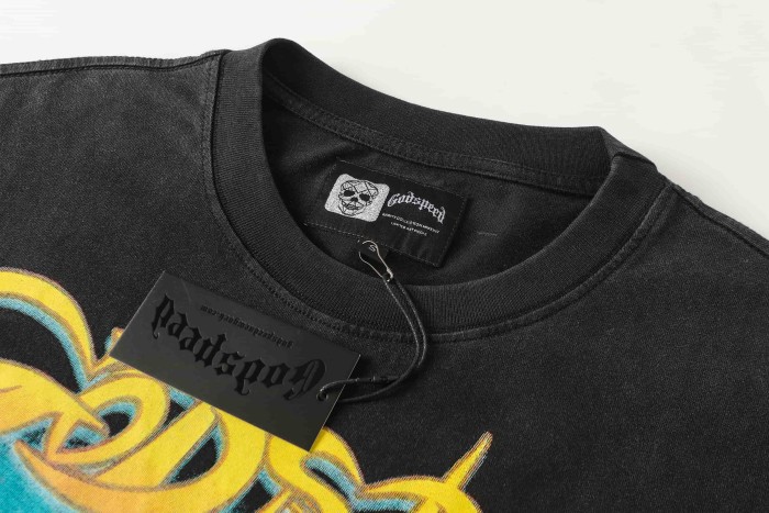 Godspeed Streetwear Front Helmet Skeleton Race Car Palm Tree Island Cursive Letter Print T-Shirt 2 colors 29353551