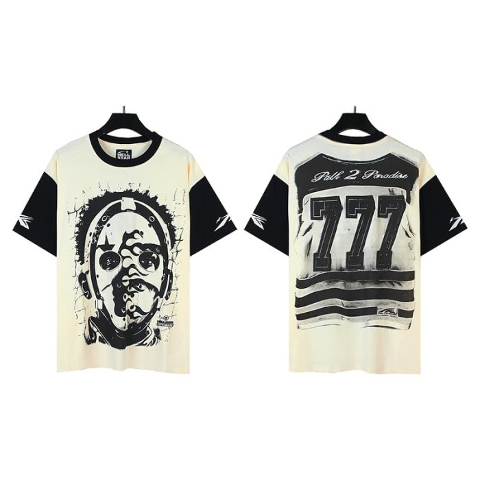 Hellstar Studio Cage Mask 777 Color Block Raglan Sleeve Print Tee 29353444