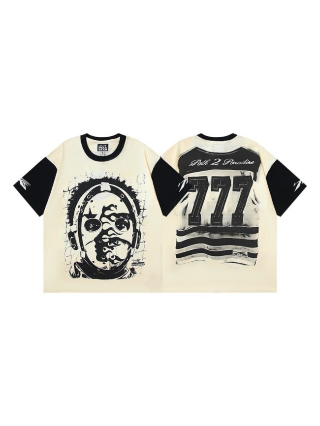 Hellstar Studio Cage Mask 777 Color Block Raglan Sleeve Print Tee 29353444