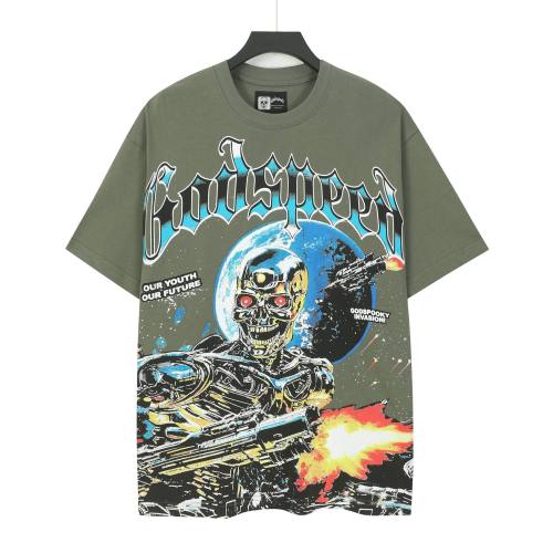 Godspeed Interstellar Sci Fi Graphic Streetwear Front Gun Shooting Mechanical Red Eye Skeleton Planet Star Meteor Gothic Letter Print T-Shirt 29354872