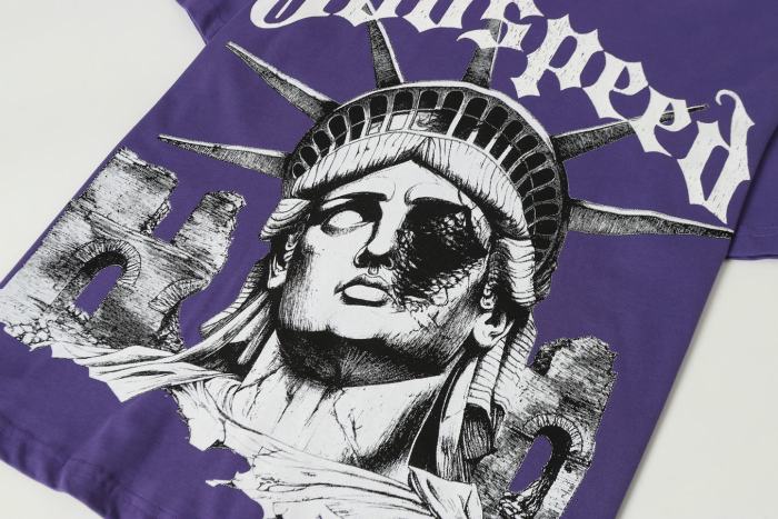Godspeed Dark Patriotic Graphic Streetwear Front Cracked Mechanical Eye Liberty Statue Ruined Brick Ruins Gothic Letter Print T-Shirt 2 colors 29354790