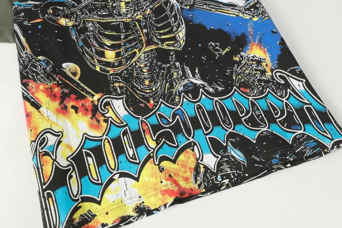 Godspeed Interstellar Sci Fi Graphic Streetwear Front Gun Shooting Mechanical Red Eye Skeleton Planet Star Meteor Gothic Letter Print T-Shirt 29354872