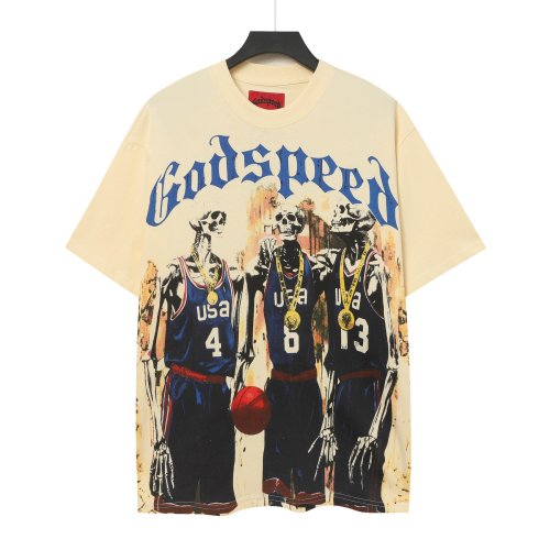 Godspeed Olympic Basketball Graphic Streetwear Front Three USA Basketball Skeleton Players Gold Medal Chain Gothic Letter Print T-Shirt 2 colors 29354650