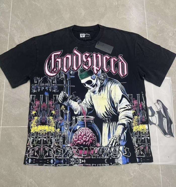 Godspeed Mad Scientist Graphic Streetwear Front Lab Coat Skeleton Surgeon Human Brain Glass Beaker Floral Lab Gear Pink Outline Gothic Letter T-Shirt 2 colors 29354869
