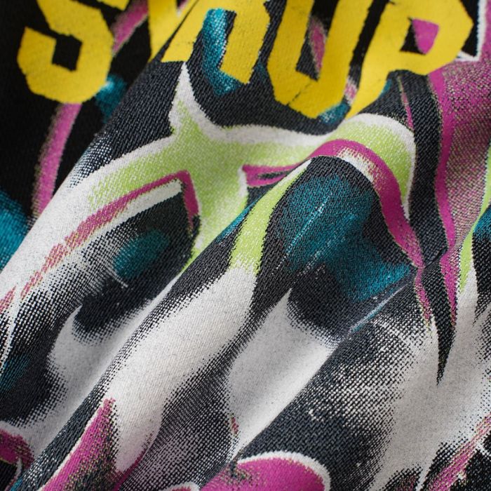 Cough Syrup Vintage Washed Black Front Colorful Graffiti Flame Print Elastic Drawstring Loose Sweat Shorts 29356454