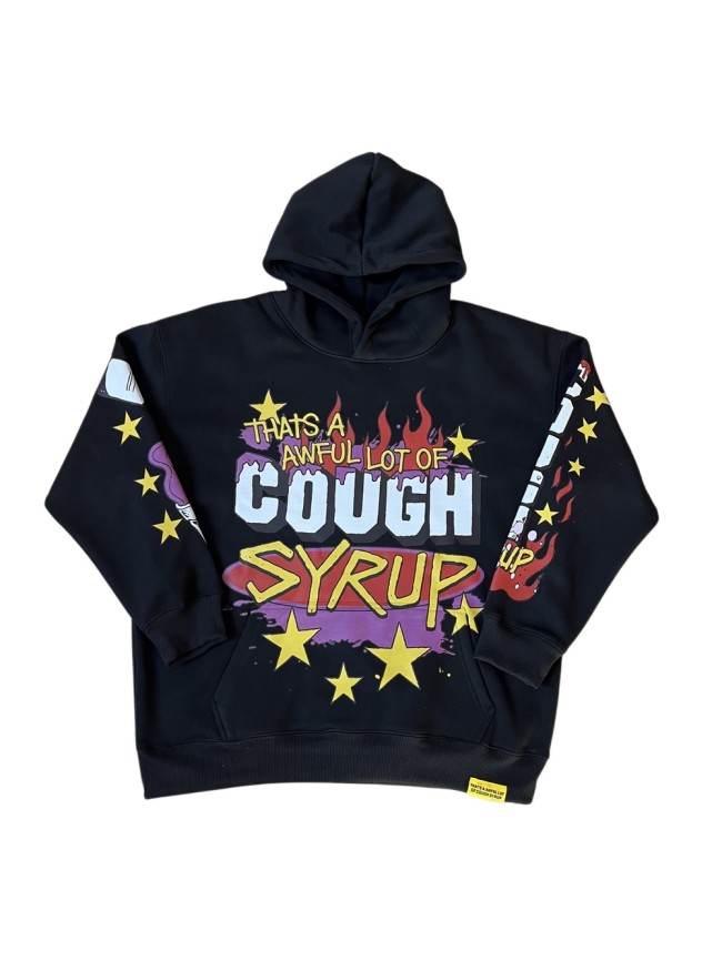 Cough Syrup Purple Liquid Foam Cup Yellow Star Border Red Flame Bottom Splash Graffiti Dual Full Sleeve Syrup Cup Fire Star Print Fleece Hoodie 29355862