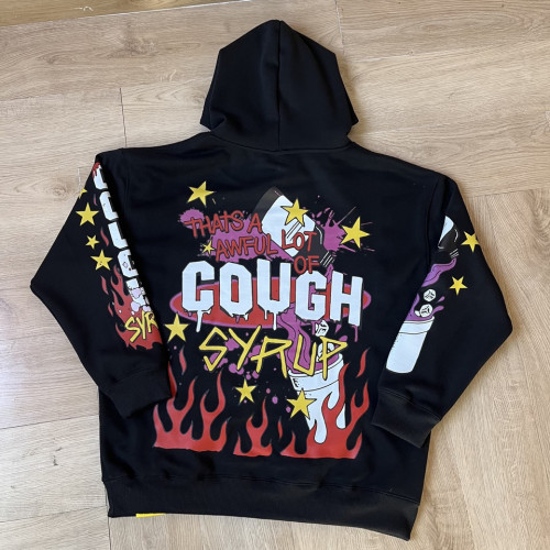 Cough Syrup Purple Liquid Foam Cup Yellow Star Border Red Flame Bottom Splash Graffiti Dual Full Sleeve Syrup Cup Fire Star Print Fleece Hoodie 29355862
