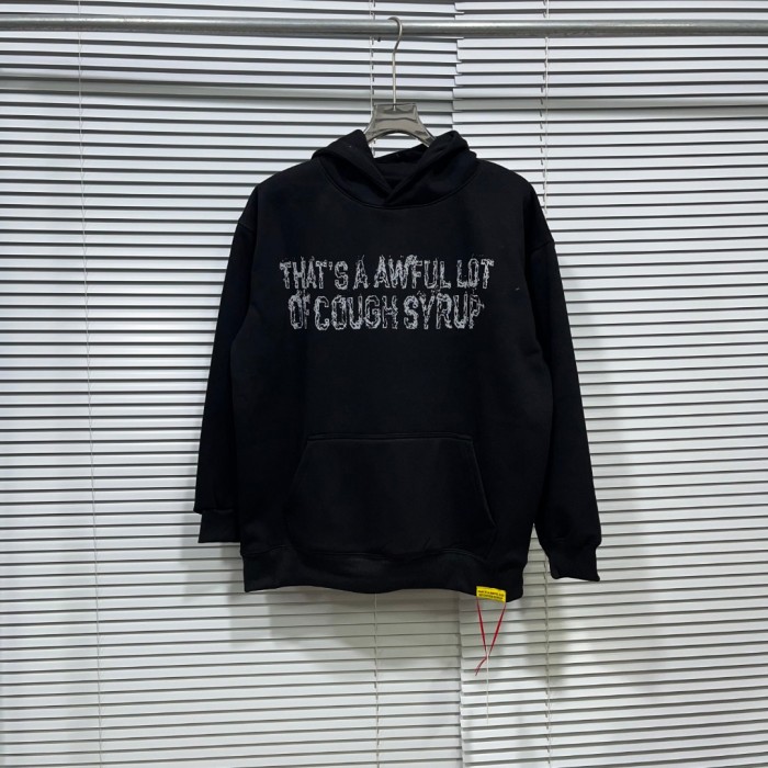 Cough Syrup Worn Out White Slogan Print Back Vertical Smoke Distorted Letter Dual Side All Over Print Fleece Hoodie 29355897