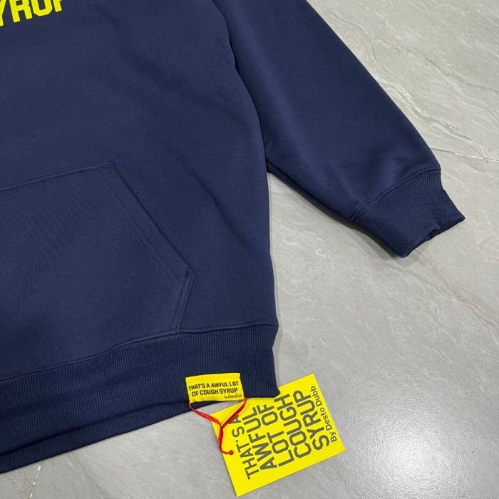 Cough Syrup Bright Yellow Bold Block Letter Slogan Back Vertical Stacked Oversized Yellow Text Print Fleece Hoodie 29355901