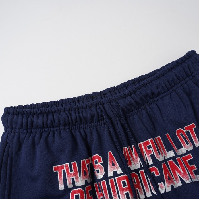Cough Syrup Front Gradient Red Letter Print Elastic Drawstring Loose Cotton Sweat Shorts 29356452