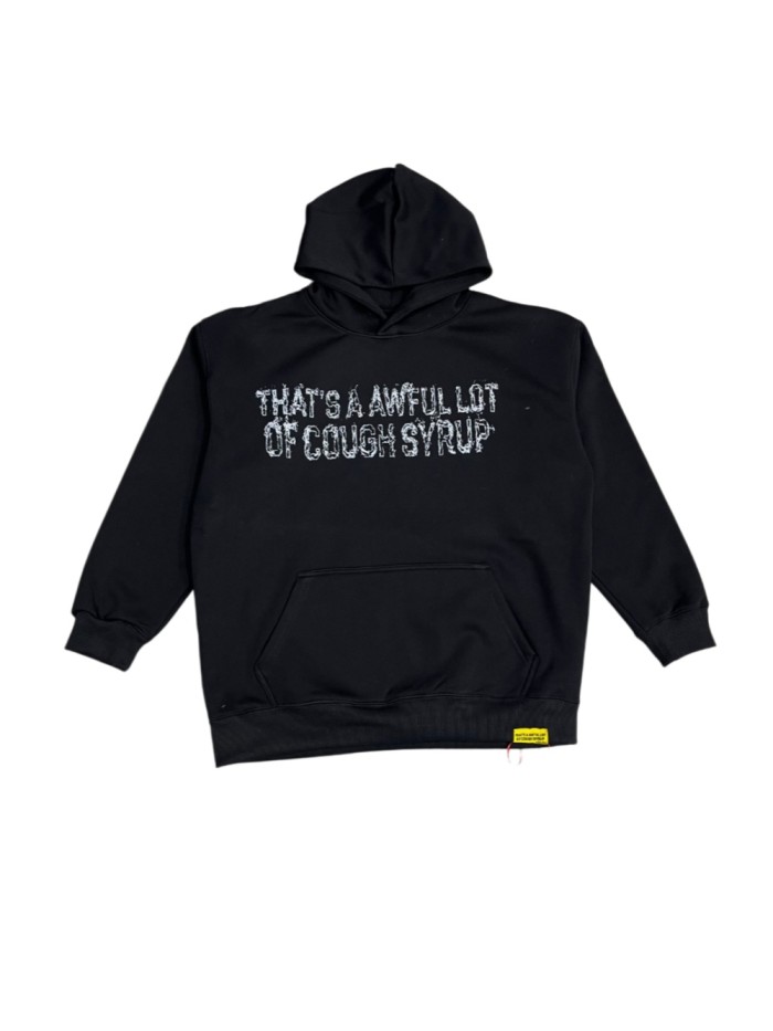 Cough Syrup Worn Out White Slogan Print Back Vertical Smoke Distorted Letter Dual Side All Over Print Fleece Hoodie 29355897