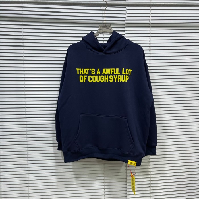 Cough Syrup Bright Yellow Bold Block Letter Slogan Back Vertical Stacked Oversized Yellow Text Print Fleece Hoodie 29355901