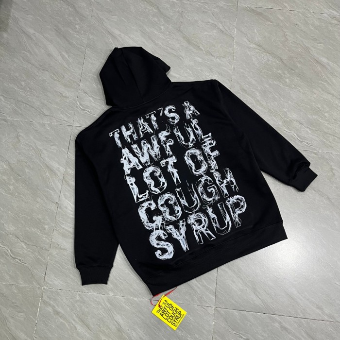 Cough Syrup Worn Out White Slogan Print Back Vertical Smoke Distorted Letter Dual Side All Over Print Fleece Hoodie 29355897