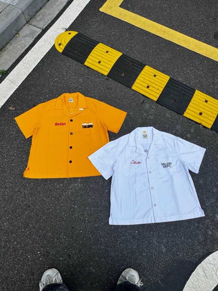 GaIIery Dept. Vintage Cuban Collar Dual Embroidery Front Back Large Letter Graphic Loose Cropped Work Shirt 2 colors 29356378