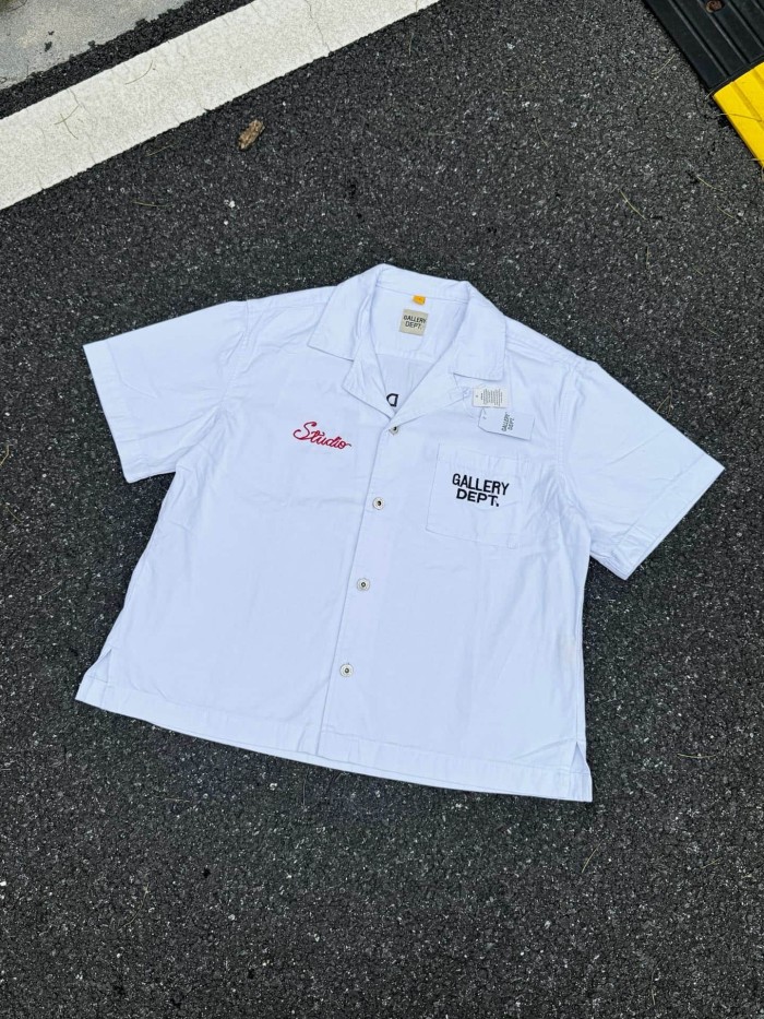GaIIery Dept. Vintage Cuban Collar Dual Embroidery Front Back Large Letter Graphic Loose Cropped Work Shirt 2 colors 29356378