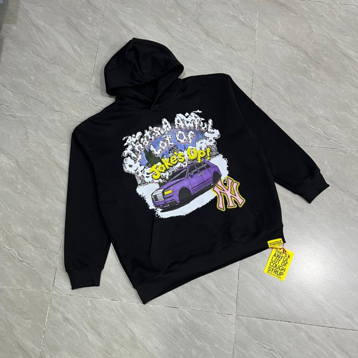Cough Syrup Drip Graffiti Font Slogan Purple Wagon Statue Liberty Ny Skyline Pink Yellow Ny Logo Print Fleece Hoodie 29355895