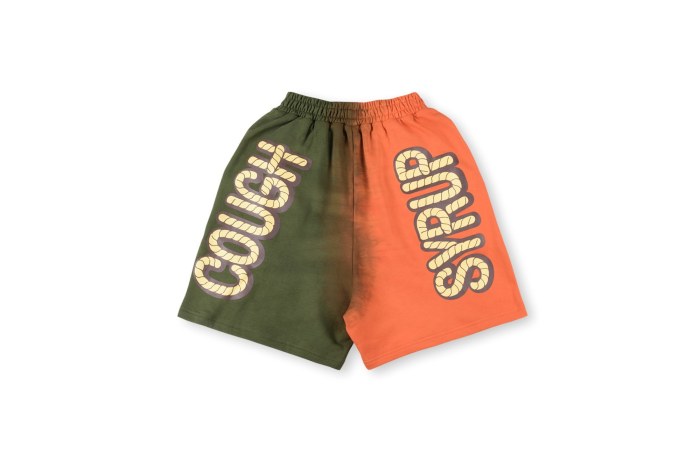 Cough Syrup 1:1 quality version Split Orange Green Gradient Western Cowboy Patch Print Elastic Waist Loose Cotton Sweat Shorts 29356449