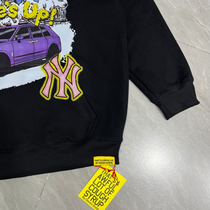 Cough Syrup Drip Graffiti Font Slogan Purple Wagon Statue Liberty Ny Skyline Pink Yellow Ny Logo Print Fleece Hoodie 29355895