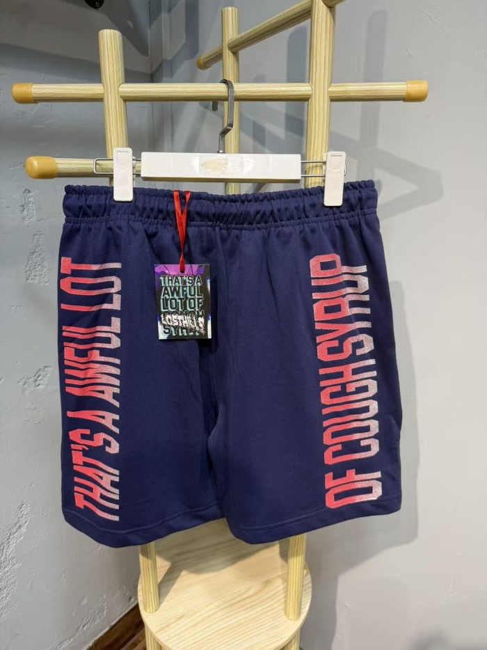 Cough Syrup Front Gradient Red Letter Print Elastic Drawstring Loose Cotton Sweat Shorts 29356452