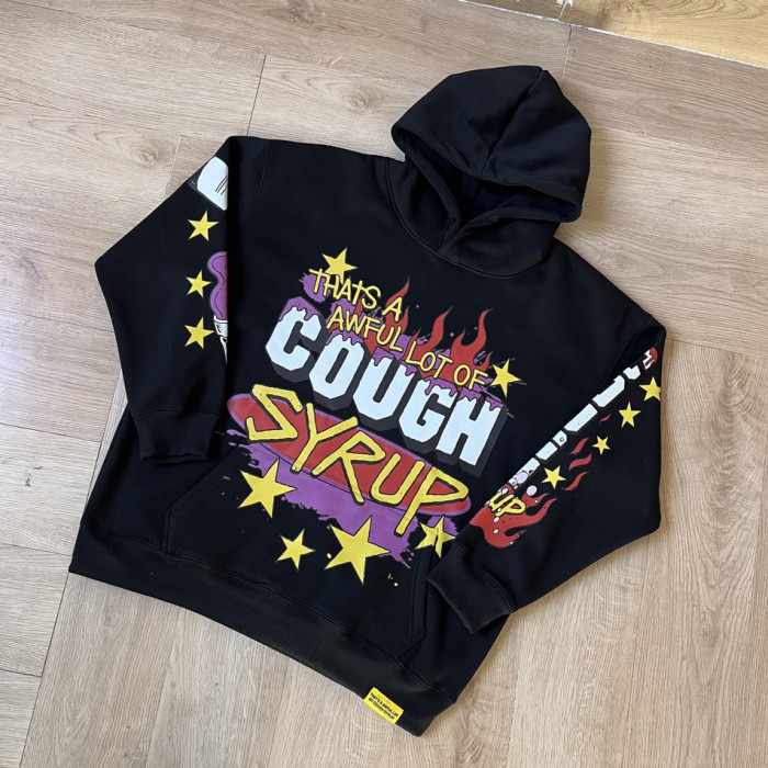 Cough Syrup Purple Liquid Foam Cup Yellow Star Border Red Flame Bottom Splash Graffiti Dual Full Sleeve Syrup Cup Fire Star Print Fleece Hoodie 29355862