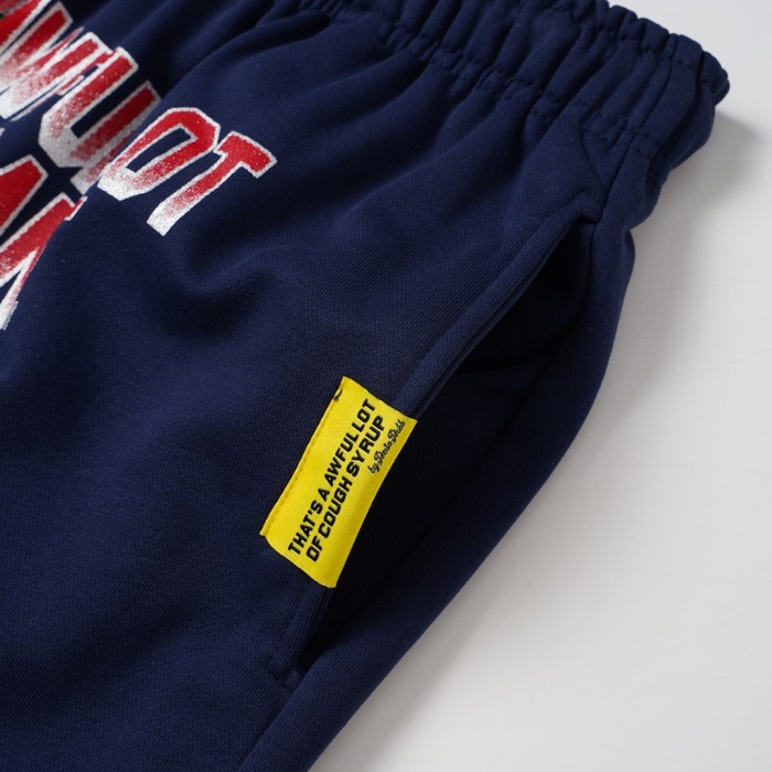 Cough Syrup Front Gradient Red Letter Print Elastic Drawstring Loose Cotton Sweat Shorts 29356452