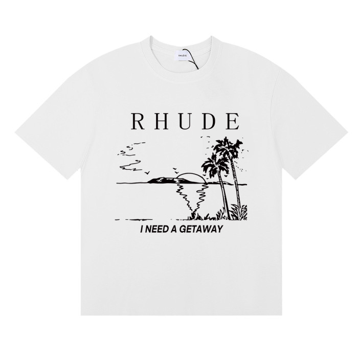 Rhude Island Coconut Tree Contrasting Color slogan printed Tee 3 colors 29355939