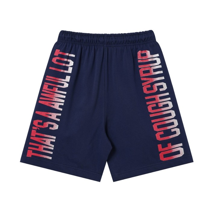 Cough Syrup Front Gradient Red Letter Print Elastic Drawstring Loose Cotton Sweat Shorts 29356452