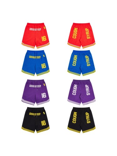Cough Syrup Letter Number 16 Side Vertical Split Dual Sided Graphic Striped Hem Loose Athletic Mesh Shorts Print Shorts 4 colors 29355952