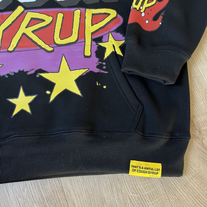Cough Syrup Purple Liquid Foam Cup Yellow Star Border Red Flame Bottom Splash Graffiti Dual Full Sleeve Syrup Cup Fire Star Print Fleece Hoodie 29355862