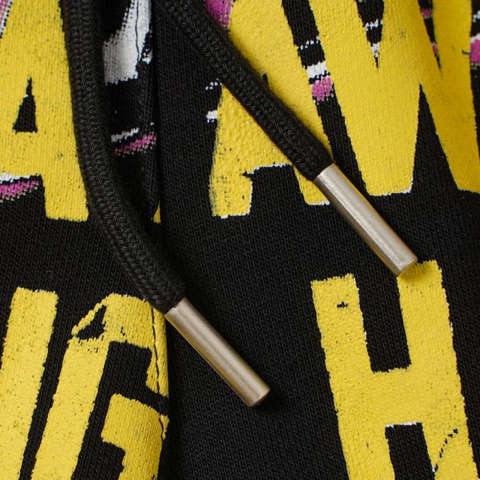 Cough Syrup Vintage Washed Black Front Colorful Graffiti Flame Print Elastic Drawstring Loose Sweat Shorts 29356454