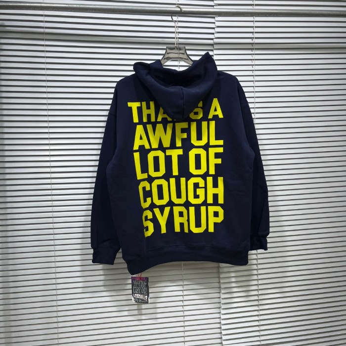 Cough Syrup Bright Yellow Bold Block Letter Slogan Back Vertical Stacked Oversized Yellow Text Print Fleece Hoodie 29355901