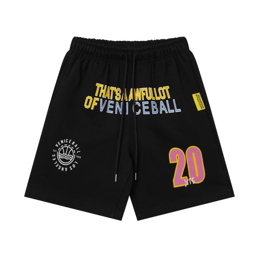 Cough Syrup Two-Tone Yellow Pink Letter Number Print Elastic Drawstring Loose Cotton Sweat Shorts 29356460