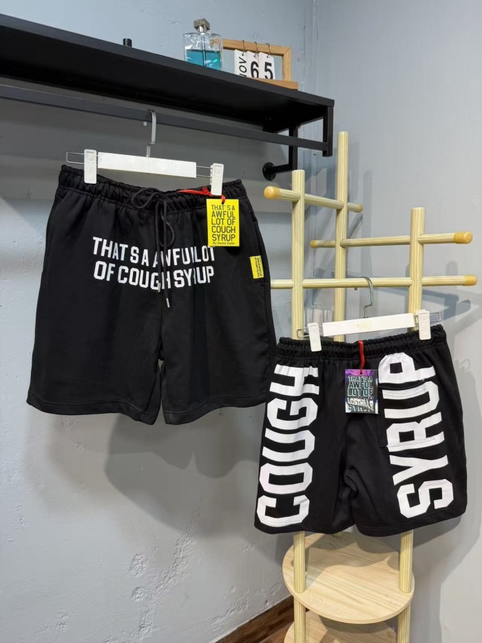 Cough Syrup Front Horizontal Text Back Vertical Big Letter Sweat Shorts 2 colors 29356463