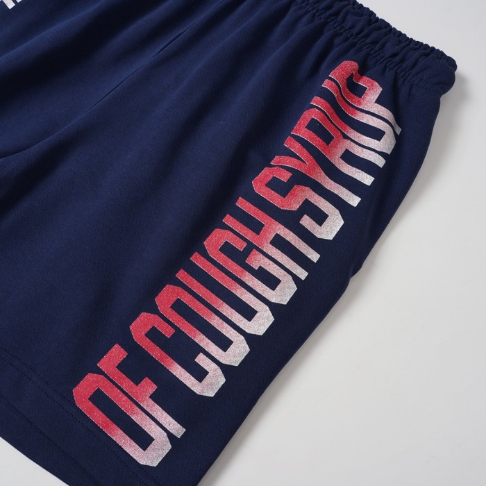 Cough Syrup Front Gradient Red Letter Print Elastic Drawstring Loose Cotton Sweat Shorts 29356452