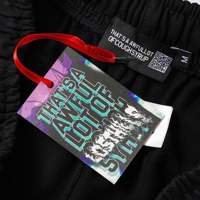 Cough Syrup Front Horizontal Text Back Vertical Big Letter Sweat Shorts 2 colors 29356463