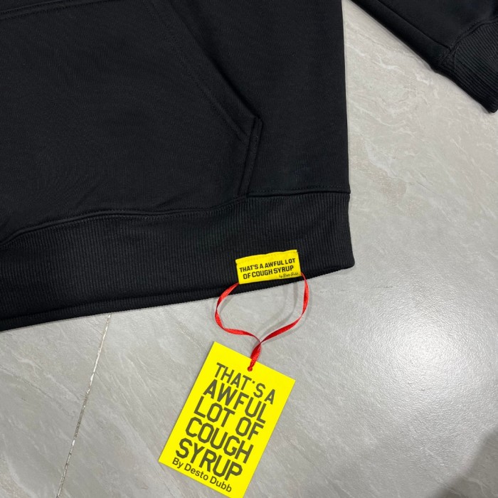 Cough Syrup Worn Out White Slogan Print Back Vertical Smoke Distorted Letter Dual Side All Over Print Fleece Hoodie 29355897